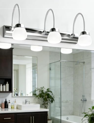 Bathroom Light Fixtures LED 3-Light 18 Inch 6000K Cool White | Vanity Light Adjustable Gooseneck Heads Rustproof Stainless Steel Over Mirror for Makeup Grooming