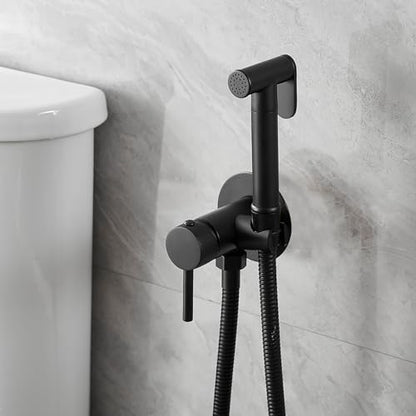 Wall Mounted Bidet Sprayer Set,Warm Bidet Sprayer for Toilet | Hot and Cold Brass Valve,Handheld Bidet Attachment Set,Adjustable Water Pressure,for Bathing Pets and Feminine Hygiene,Black - size: Round- Black