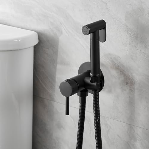 Wall Mounted Bidet Sprayer Set,Warm Bidet Sprayer for Toilet | Hot and Cold Brass Valve,Handheld Bidet Attachment Set,Adjustable Water Pressure,for Bathing Pets and Feminine Hygiene,Black - size: Round- Black
