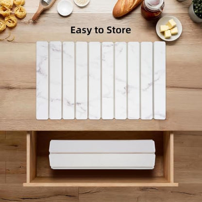 Large Stone Dish Drying Mat for Kitchen Counter, 24"×16" Foldable Quick Drying Mat, Absorbent Diatomaceous Earth Drying Mat for Bottles Cups Dishes, Match Any Countertop (White Marble, 24" x 16") - color: White Marble