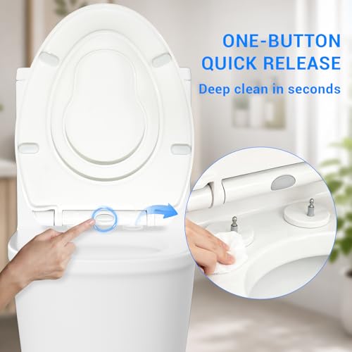 KHE Elongated Toilet Seat with Built-In Toddler Seat, Soft Close, 18.5 Inch | Quick Release for Easy Cleaning, Non-Slip Bumpers, Durable PP, White - size: Elongated 18.5'' with Toddler Seat