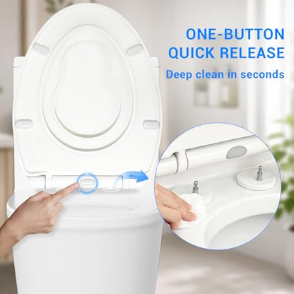 KHE Elongated Toilet Seat with Built-In Toddler Seat, Soft Close, 18.5 Inch | Quick Release for Easy Cleaning, Non-Slip Bumpers, Durable PP, White - size: Elongated 18.5'' with Toddler Seat