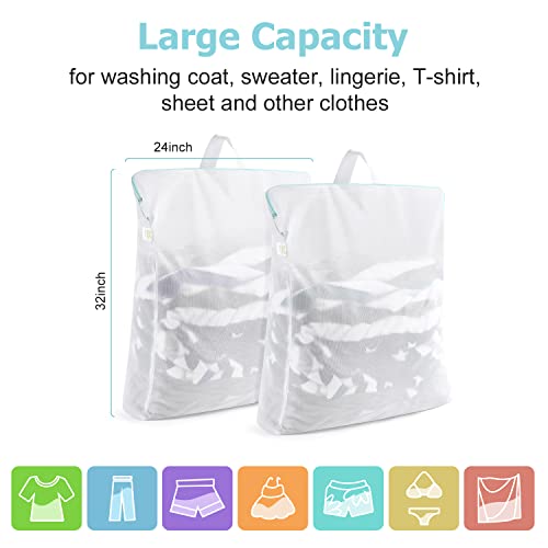 OTraki Large Mesh Laundry Bags 24x32 inch Hanging Delicates Mesh Laundry Bag with Handles Lingerie Bags Washing Machine Bag Zipper Opening,Don't Drying, Melting 140-176℉,White | Mesh Laundry Bag with Handles Washing Machine Bag Zipper Opening,Don't Drying