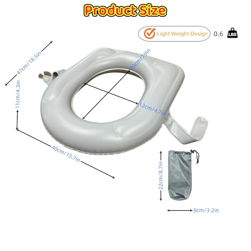 Inflatable Travel Toilet Seat Riser, Portable Toilet Seat Cushion with Suction Cups for Travel, RV, Camping - Comfortable Potty Seat (Light Grey)