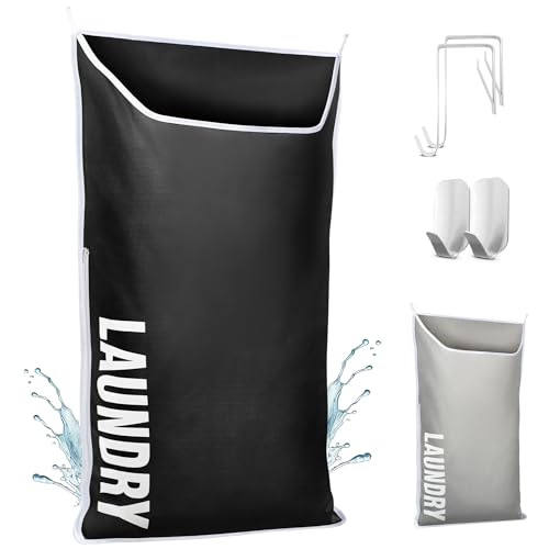 Hanging Laundry Hamper Bag XL 40x22", Space Saving over the Door Storage Bags, Behind the Door Hampers for Dirty Clothes & Wall Mounted Basket for Bathroom, Organizer for Small Room Spaces RV - color: Black, size: 1-Pack