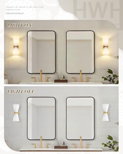 Gold Sconce Wall Lighting, HWH Single Wall Vanity Light Fixture Brushed Gold Wall Sconce Lamp, Modern Indoor Up Down Wall Light with Frosted Milk White Striped Glass Shade, 5HZG97B-2W BG - color: Brushed Gold, size: 2-Light