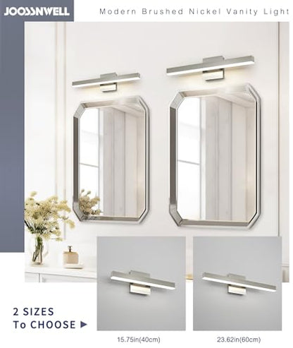 Joossnwell Bathroom Vanity Light, Brushed Nickel Bathroom Light Fixtures | ETL Certificated, 5CCT Dimmable, Modern LED Vanity Lighting Bar, Bathroom Lights Over Mirror 23.62 inch - color: Brushed Nickel, size: 23.62 Inch Long