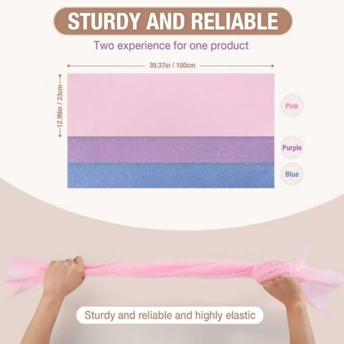 Extra-Long African Net Sponge 3Pk Multi-Color Exfoliating Scrub | Fast Drying African Bath Net, Gentle Exfoliating Scrub for Full Body & Back Spa Shower - color: Blue,pink, Purple
