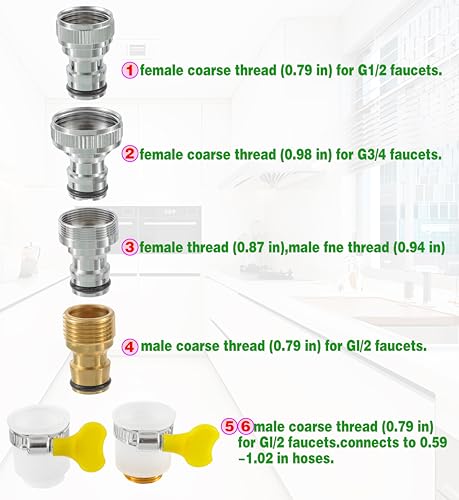 6‑Piece Faucet Quick‑Connector Kit，2 Universal Faucet Adapters | 4 Washing‑Machine Quick Connectors, Sink‑Tap‑to‑Garden‑Hose Adapter for Dishwasher, Car‑Wash and Household Water Connection