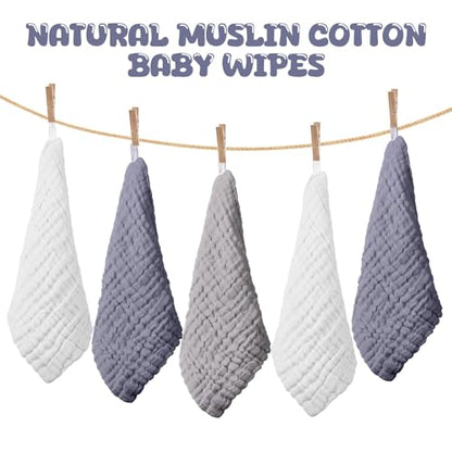 20 Pcs Baby Muslin Washcloth 12 x 12 Inch 100% Cotton Soft and Absorbent Muslin Washcloth Burp Cloth Wipe Newborn Face Towel for Baby Boy Girl Sensitive Skin(White, Light Gray, Gray) - color: White, Light Gray, Gray