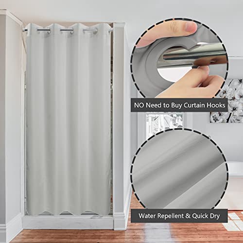 River Dream Stall Size No Hook Grey Shower Curtain Soft Microfiber - 36" Wide Small Fabric Shower Curtain Set for Narrow Stall, Waterproof & Washable, Bottom Magnets, Gray, 36x74 - color: Grey, size: 36"W x 74"L (Pack of 1)