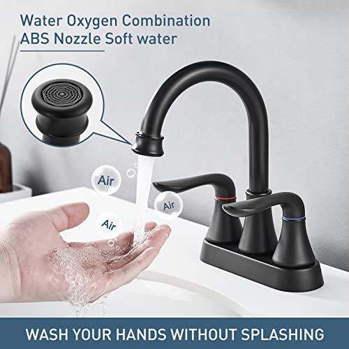 GENBONS Bathroom Faucets for Sink 3 Hole, 4 inch Matte Black with Pop-up Drain and 2 Supply Hoses 2 Handle Centerset Faucet for Sink Vanity - color: Matte Black - C, style: Centerset Bathroom Faucet