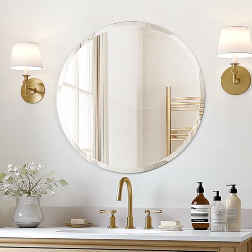 USHOWER Frameless Round Bathroom Mirror 24" | Circle Vanity Mirror for Wall Decor, with Beveled Edge, for Bathroom, Living Room, Entryway, Modern & Elegant Look - color: Frameless, size: 24"L x 24"W