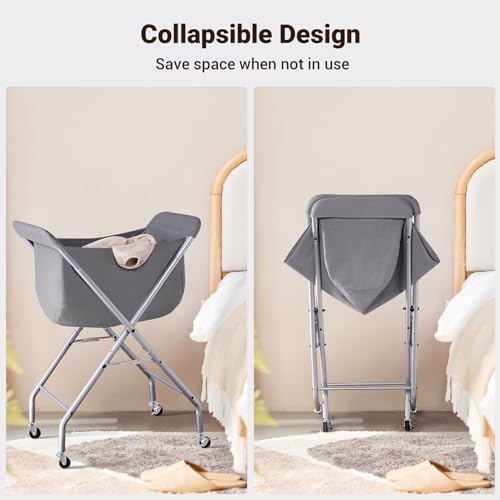 ELYKEN Laundry Basket with Wheels, Collapsible Laundry Hamper, Gray | Removable Liner Bag, Foldable Design, Sturdy Metal Frame, 4 Casters, 32”H Laundry Cart for Bedroom, Bathroom & Laundry Room - color: Gray, size: 23.2"L x 13"W x 32"H