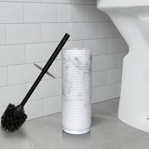 Contemporary Ribbed Design Resin Toilet Holder and Brush Set for Bathroom, Stylish and Durable Cleaning Tool with Modern Design, Compact for Efficient Cleaning - style: Ribbed White