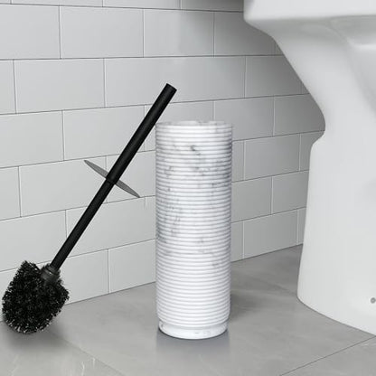 Contemporary Ribbed Design Resin Toilet Holder and Brush Set for Bathroom, Stylish and Durable Cleaning Tool with Modern Design, Compact for Efficient Cleaning - style: Ribbed White