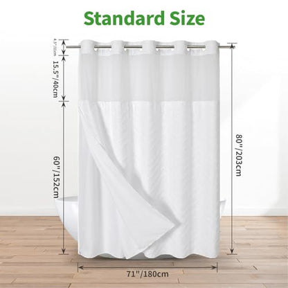 eachope Long No Hook Tufted Chevron Striped Shower Curtain with Snap-in Fabric Liner set-71Wx80H(78H),White Hotel Grade Boho Style Shower Curtain with See Through Top Window,Water Repellent - color: White, size: 71"W x 80"L (Pack of 1)