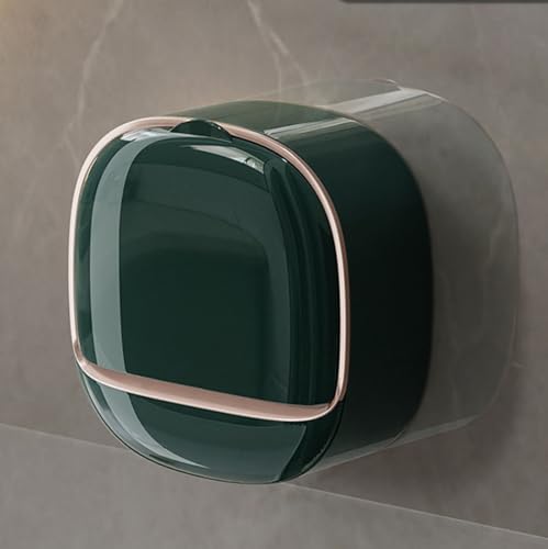 Shower Soap Dish Holder with Lid Wall Mounted Soap Box Bar Soap Holder with Drain Soap Box Container for Shower Bathroom Bathtub Kitchen Sink Adhesive Included (Dark Green) - color: Dark Green