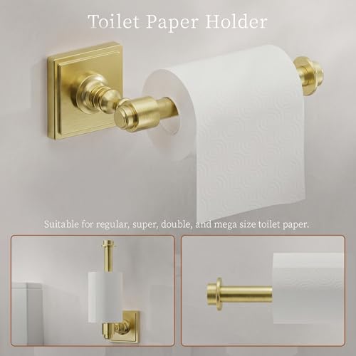 VEHCIL Brushed Gold Bathroom Towel Bar Set, 5 Piece Bathroom Hardware Accessory Set, SUS304 Stainless Steel 24" Towel Rack Holder Set for Bathroom, Wall Mounted - color: Brushed Gold