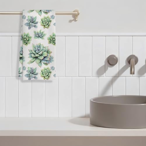 Sage Green Succulent Plant Hand Towels for Bathroom Kitchen, Green Botanical Kitchen Dish Towels, Plant Lovers Mom Lady Gardening Gifts for Women, 16x24 Inches - color: Floral-b