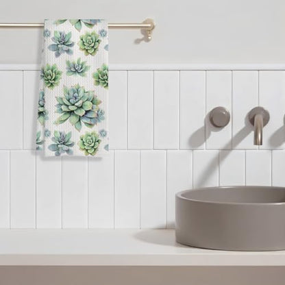 Sage Green Succulent Plant Hand Towels for Bathroom Kitchen, Green Botanical Kitchen Dish Towels, Plant Lovers Mom Lady Gardening Gifts for Women, 16x24 Inches - color: Floral-b