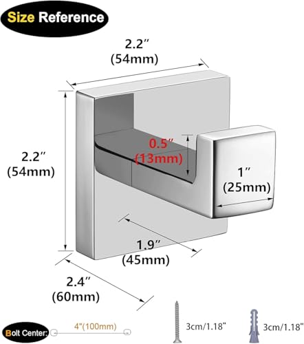 Nolimas Towel Hook Stainless Steel Bathroom Rustproof Clothes Towel Coat Hook Wall Mounted Square Toilet Kitchen, Heavy Duty Door Hanger, 1 Pack, Chrome Polished - color: Chrome Polished, size: 1 Pack