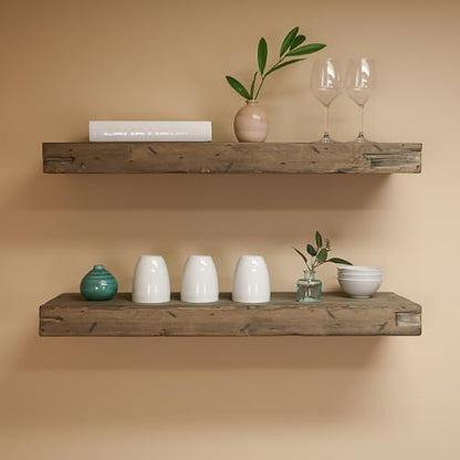 Urbandi Rustic Distressed Floating Shelves, Set of 2, Handmade Out of Pine Wood, 3 Inch Thick, Made in USA (Aged Barrel, 48Lx3Hx6D) - color: Aged Barrel, size: 48Lx3Hx6D
