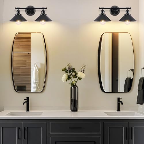 Black Bathroom Light Fixture, 2-Light Farmhouse Vanity Lights for Bathroom | Solid Metal, 20" Matte Black Bathroom Light Fixtures, Industrial Wall Sconce, Vanity Lighting Fixtures over Mirror Kitchen - size: 2-Light