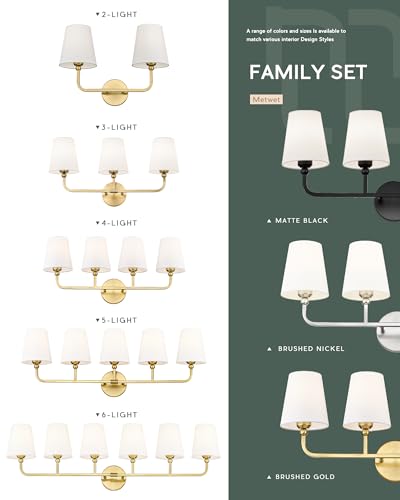 2 Light Bathroom Vanity Light, Brushed Gold Double Wall Sconce with Flared White Fabric Shade, Modern Sconces Wall Lighting for Hallway Bedroom Stairway, VL837-BG | 17" double wall sconce, upward only, E26 base, hardwired, bulbs not included, VL837-BG - c