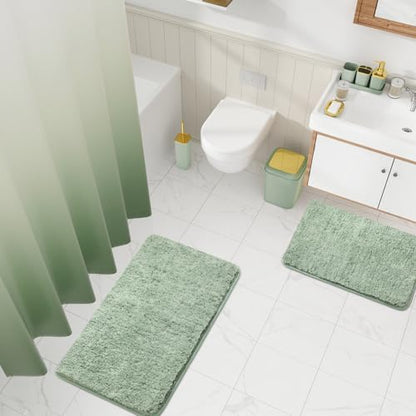 XLHOMO Sage Green Bathroom Set - 24PC Bathroom Sets with Shower Curtain and Rugs, Sage Green Bathroom Accessories Set with Press-on Lid Bathroom Trash Can, Soap Dispenser - color: Sage Green and Gold, size: Press-lid Complete Set+Bath Rugs