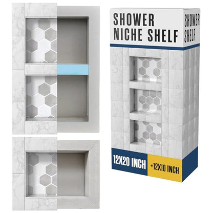 Shower Niche Insert Tile Ready in Wall Shelf Cubby Inserts 12x20 + 12x10 | Houseables Shower Niche, Recessed Bathroom Storage, Recessed Shampoo Caddy, Inset Shelves, Built in Nook, Soap Box, Prefab - size: 12 x 10 inches (ID) & 12 x 20 inches (ID)