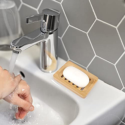 Anwenk Bamboo Wooden Soap Dish, Bar Soap Holder Soap Tray for Shower Bathroom Kitchen Sink Drainer - 2 Pack (Natural Color) - color: Bamboo 2pack