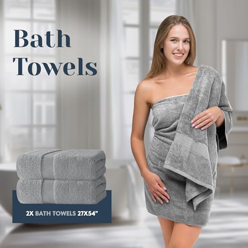White Classic Luxury Bath Towel Set of 8 Pieces - 100% Turkish Cotton Highly Absorbent Towels for Bathroom, 2 Luxury Bath Towels 700GSM, 2 Hand Towels, 4 Washcloths, Light Gray - color: 02: Light Grey
