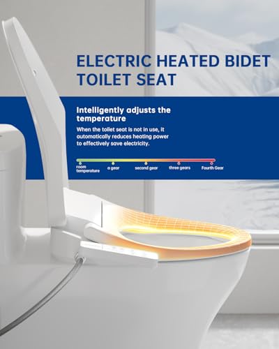 Heated Smart Toilet Seat with Feminine Wash & Dryer, Elongated Bidet with Adjustable Water Temperature, Pressure & Nozzle Position