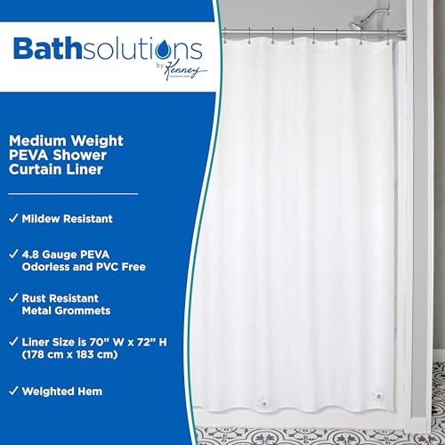 Kenney KN61440PK2 Medium Weight 5 Gauge Waterproof PEVA Shower Curtain Liner with Rust-Resistant Metal Grommets and Weighted Magnetic Hem for Bathroom, 70" W x 72" H, White, 2-Pack - color: White, size: 70"W x 72"L (Pack of 2)