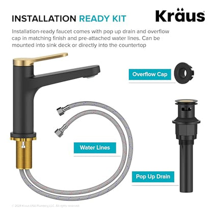 KRAUS Indy Single Handle One Hole Bathroom Sink Faucet in Spot-Free Brushed Brass/Matte Black, KBF-1411SFBBMB - color: Spot Free Brushed Brass/Matte Black, style: Basin + Pop-Up Drain