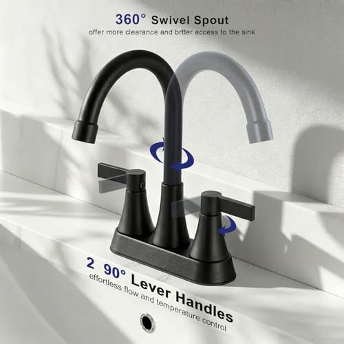Matte Black Bathroom Faucet 3 Hole, VAPSINT 4 Inch Black Bathroom Sink Faucet, 2 Handle Stainless Steel Centerset Faucet for Vanity Lavatory RV with Pop-up Drain and Supply Hoses - color: Matte Black