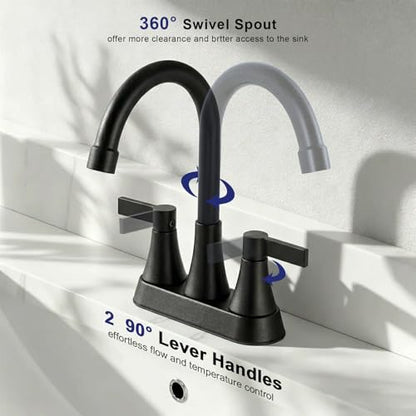 Matte Black Bathroom Faucet 3 Hole, VAPSINT 4 Inch Black Bathroom Sink Faucet, 2 Handle Stainless Steel Centerset Faucet for Vanity Lavatory RV with Pop-up Drain and Supply Hoses - color: Matte Black