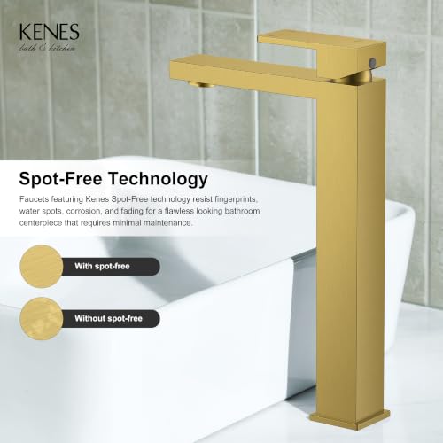 Brushed Gold Vessel Sink Faucet Single Hole Tall Bathroom Sink Faucet | Vessel Bowl Faucet with Pop Up Drain & Supply Lines, Lead-Free cUPC & NSF Certified, 1 Hole Faucet for Vanity RV Restroom - color: Gold, size: Tall