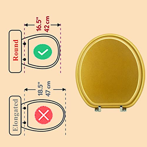 Round Toilet Seat Wood Toilet Seat Prevent Shifting with Zinc Alloy Hinges American Standard Size Toilet Seat Easy to Install also Easy to Clean(Round,Sparkling Classical Gold) - color: Classical Gold, size: Round