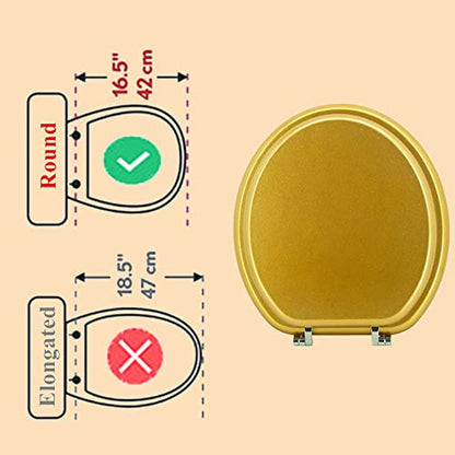 Round Toilet Seat Wood Toilet Seat Prevent Shifting with Zinc Alloy Hinges American Standard Size Toilet Seat Easy to Install also Easy to Clean(Round,Sparkling Classical Gold) - color: Classical Gold, size: Round