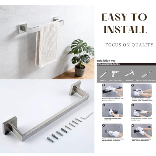 16 Inch Bathroom Towel Bar SUS304 Stainless Steel Brushed Nickel Towel Holder Wall Mounted Heavy Duty Towel Rack Bathroom Towel Rod Modern Square Base Design (1, Brushed Nickel, 16 Inch) - color: Brushed Nickel, size: 16 Inch