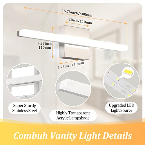 Bathroom Vanity Light Fixtures Above Mirror, Modern Wall Sconce | Small 16 Inch, Chrome, Soft Shadow Free, Linear Lamp Bar, over Sink, Sleek, Rustproof, Non-Glare, 4000K Natural White, 1 Pack - color: 4000K, size: 16inch