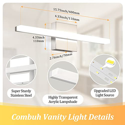 Bathroom Vanity Light Fixtures Above Mirror, Modern Wall Sconce | Small 16 Inch, Chrome, Soft Shadow Free, Linear Lamp Bar, over Sink, Sleek, Rustproof, Non-Glare, 4000K Natural White, 1 Pack - color: 4000K, size: 16inch
