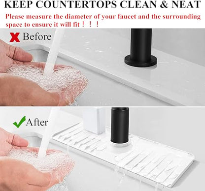 YATOISUR Sink Splash Guard 14.4” x 5.4” - Sink Faucet Mat with Faucet Water Catcher Mat & Soap Dish & Sponge Holder 3 in 1 - Silicone Faucet Handle Drip Catcher Tray for Kitchen RV & Bar Faucet, White - color: White