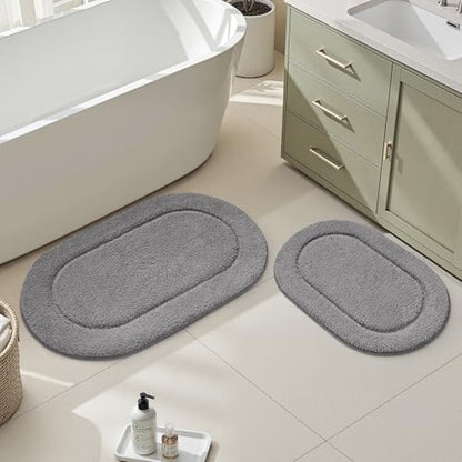 HOMEIDEAS Bathroom Rugs Sets 2 Piece, Soft Bathroom Mats and Absorbent Microfiber Machine Washable Bath Mats for Shower Room, Bathtub, Kitchen (20" x 32" + 16" x 24", Grey) - color: Grey