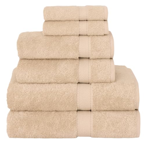 Supreme Terry 6-Piece Premium Towel Set, Soft & Plush 100% Turkish Cotton, Spa Quality, 2 Bath Towel 2 Hand Towels 2 Washcloths-Beige - color: Beige, size: 6 Pcs Set