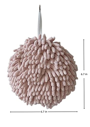 Ivymei 3 Pack Fuzzy Chenille Hand Towels Ball,Hanging Hand Towel with Loop for Kitchen Bathroom,Quick Dry Absorbent Hand Bath Towel(Pink) - color: Pink