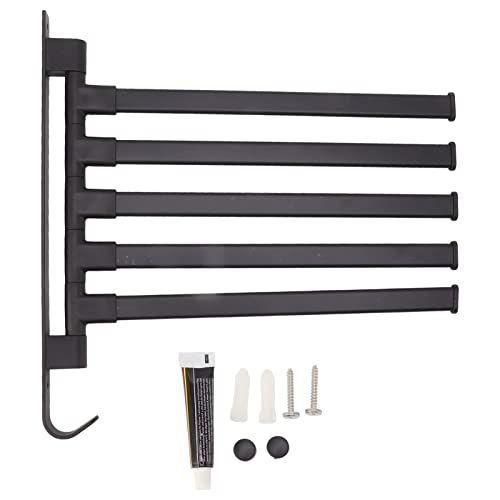 Swivel Towel Rack, Wall Mounted Aluminum Matte Back Towel Bar, Towel Holder with Bottom Hook and Multi Arms for Coats, Clothes, Handbags, Umbrellas(5 Rods) - color: 5 Rods
