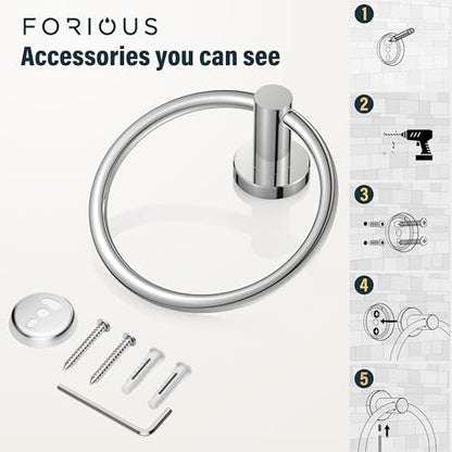 FORIOUS Towel Ring, SUS304 Stainless Steel Hand Towel Holder, Chrome | Modern Hand Towel Holder Rack Hanger Round for Bathroom Wall Mounted, Ideal for Bathroom, Kitchen, RV - color: Chrome